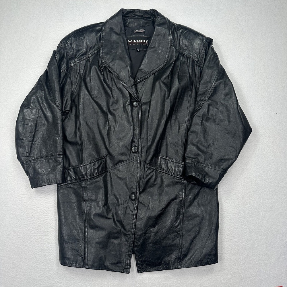 Wilson's Women's Leather Jacket Size Medium Long Black Thinsulate